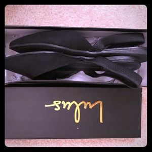Lulu's Mae Black Suede Pointed-Toe Slingback Flats